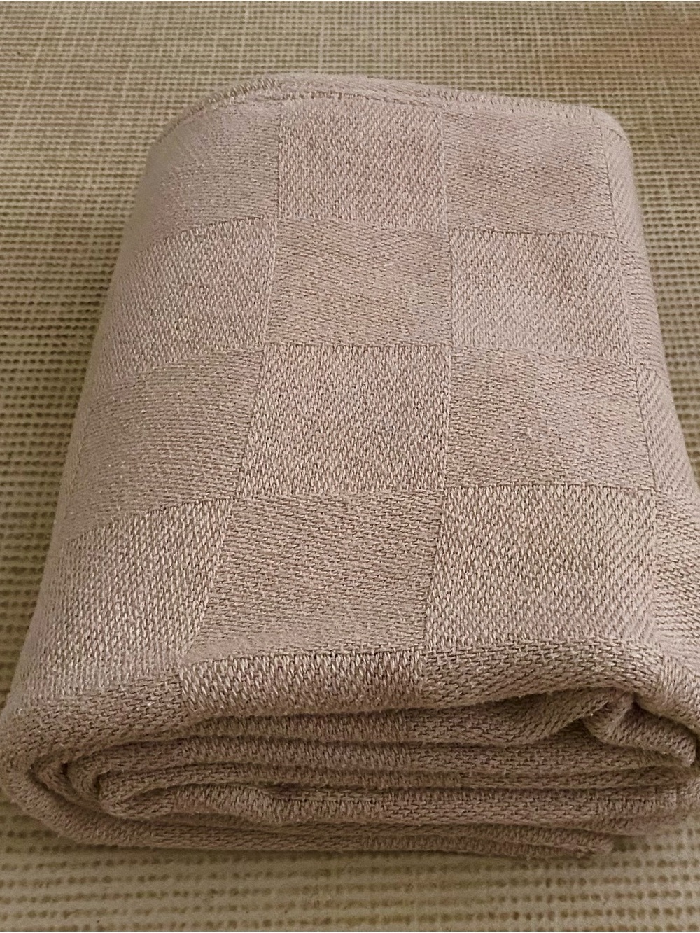 Calvin Klein Cotton Beige Check Throw Blanket, Rectangular Adults Throw Size